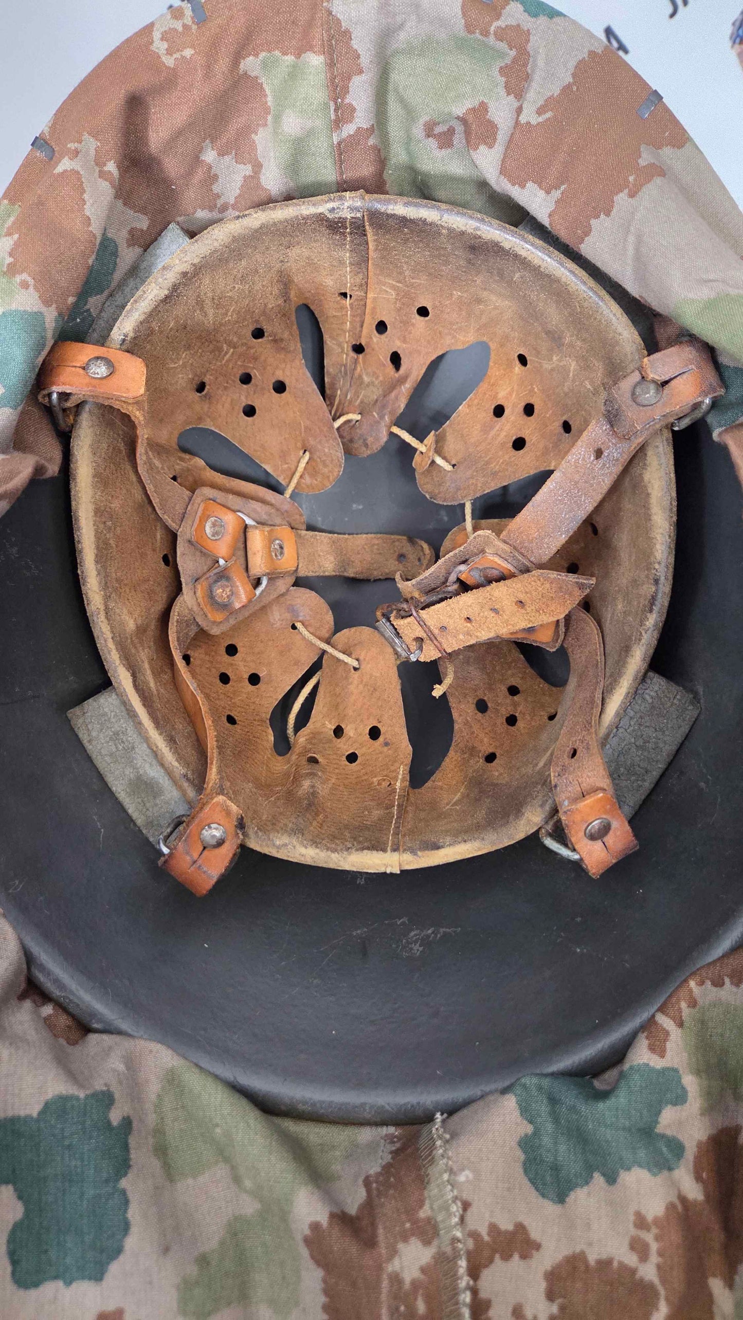 East German DDR Early M56 Helmet w/ Blumentarn Cover & Net