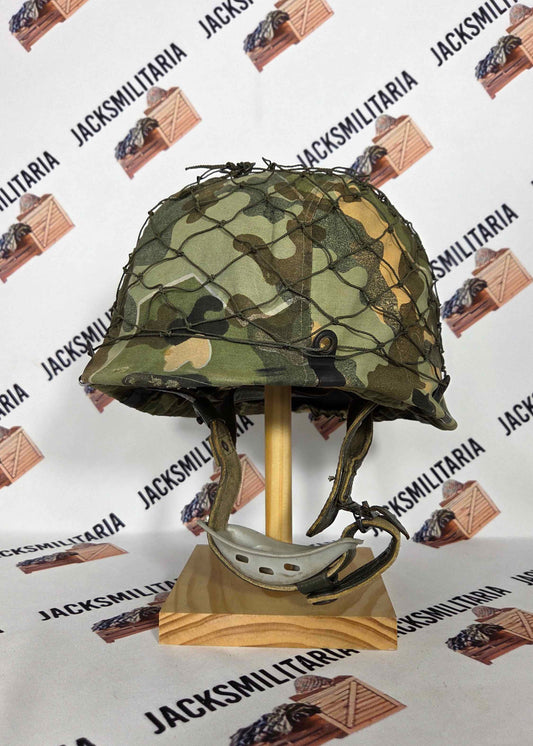 West German Bundeswehr M71 Airborne Helmet w/ Amoeba Cover