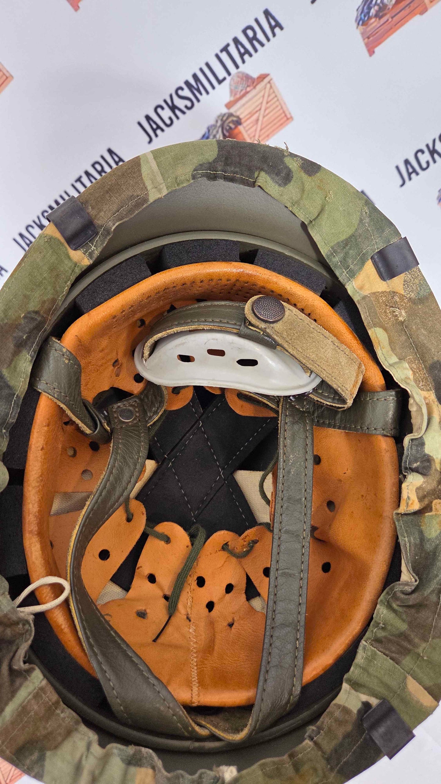 West German Bundeswehr M71 Airborne Helmet w/ Amoeba Cover