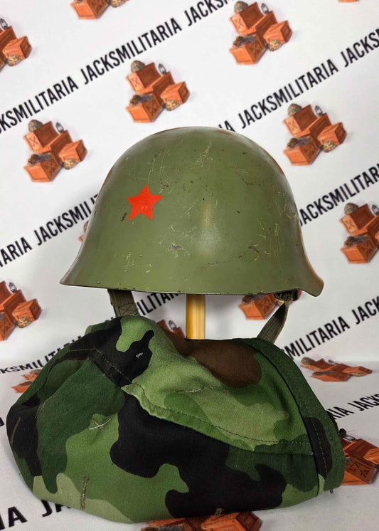 Yugoslavian Serbian M59/85 Helmet w/ Oak Leaf helmet cover