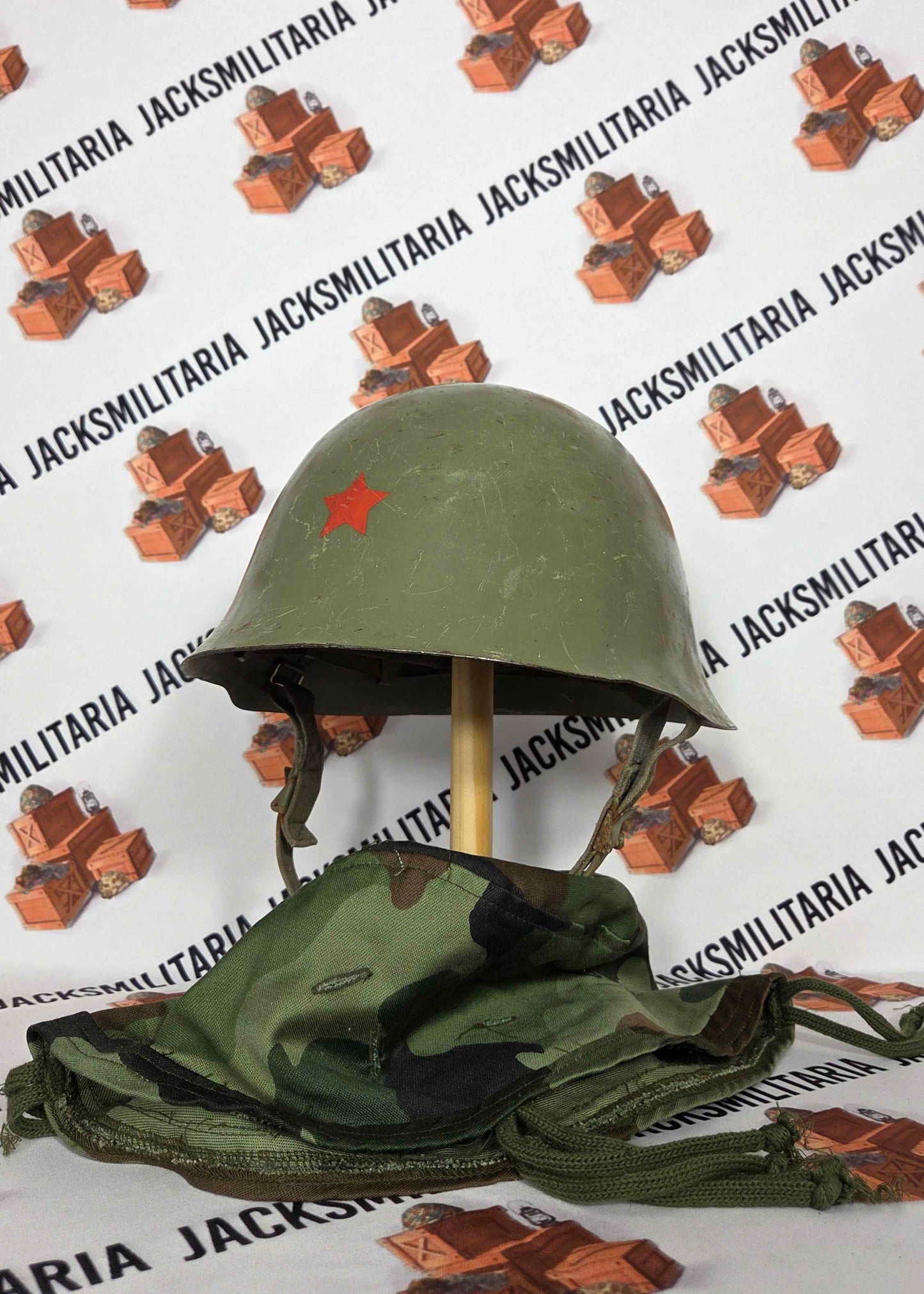 Yugoslavian Serbian Early M59 Helmet w/ Oak Leaf Helmet Cover
