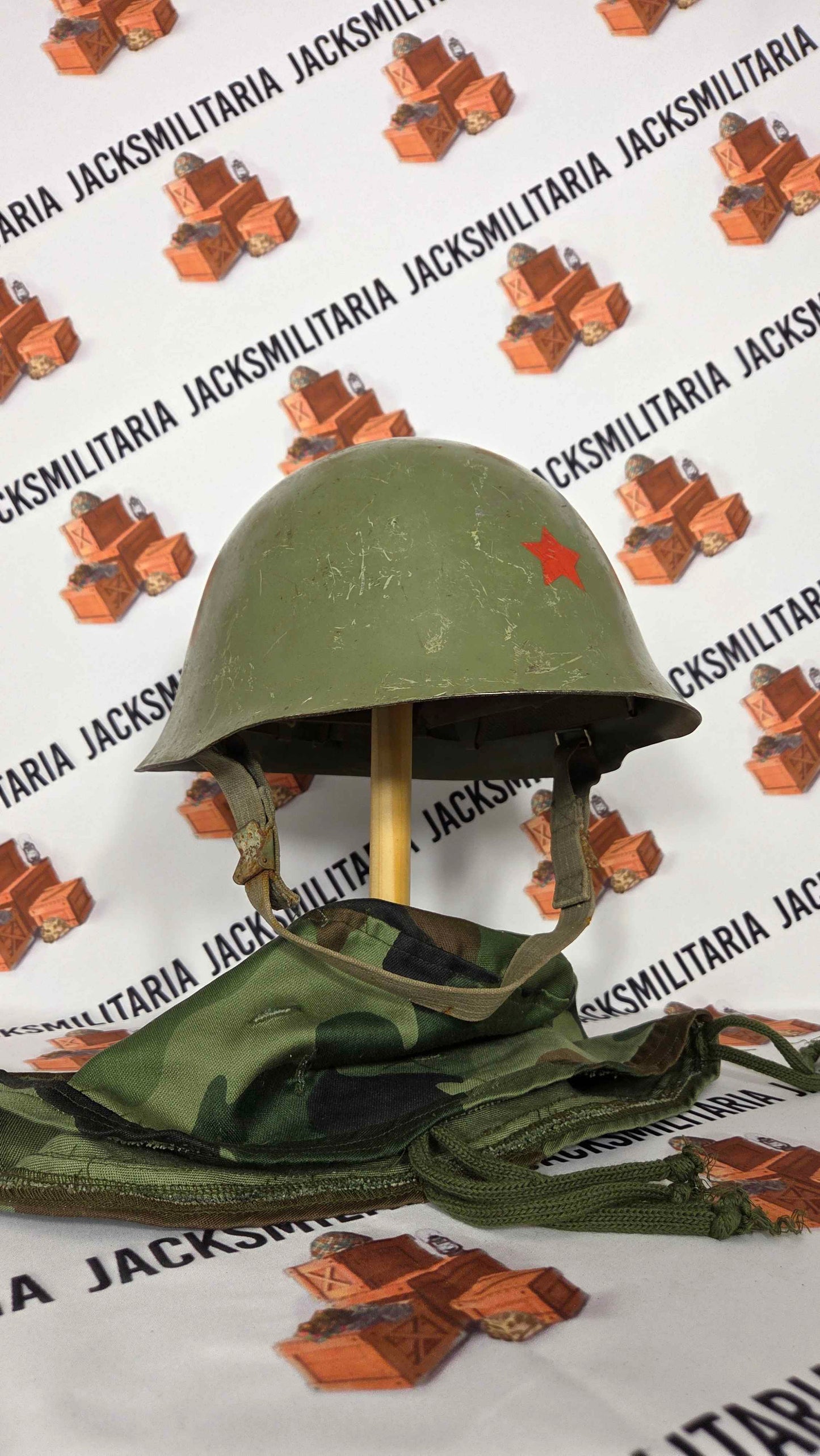 Yugoslavian Serbian Early M59 Helmet w/ Oak Leaf Helmet Cover