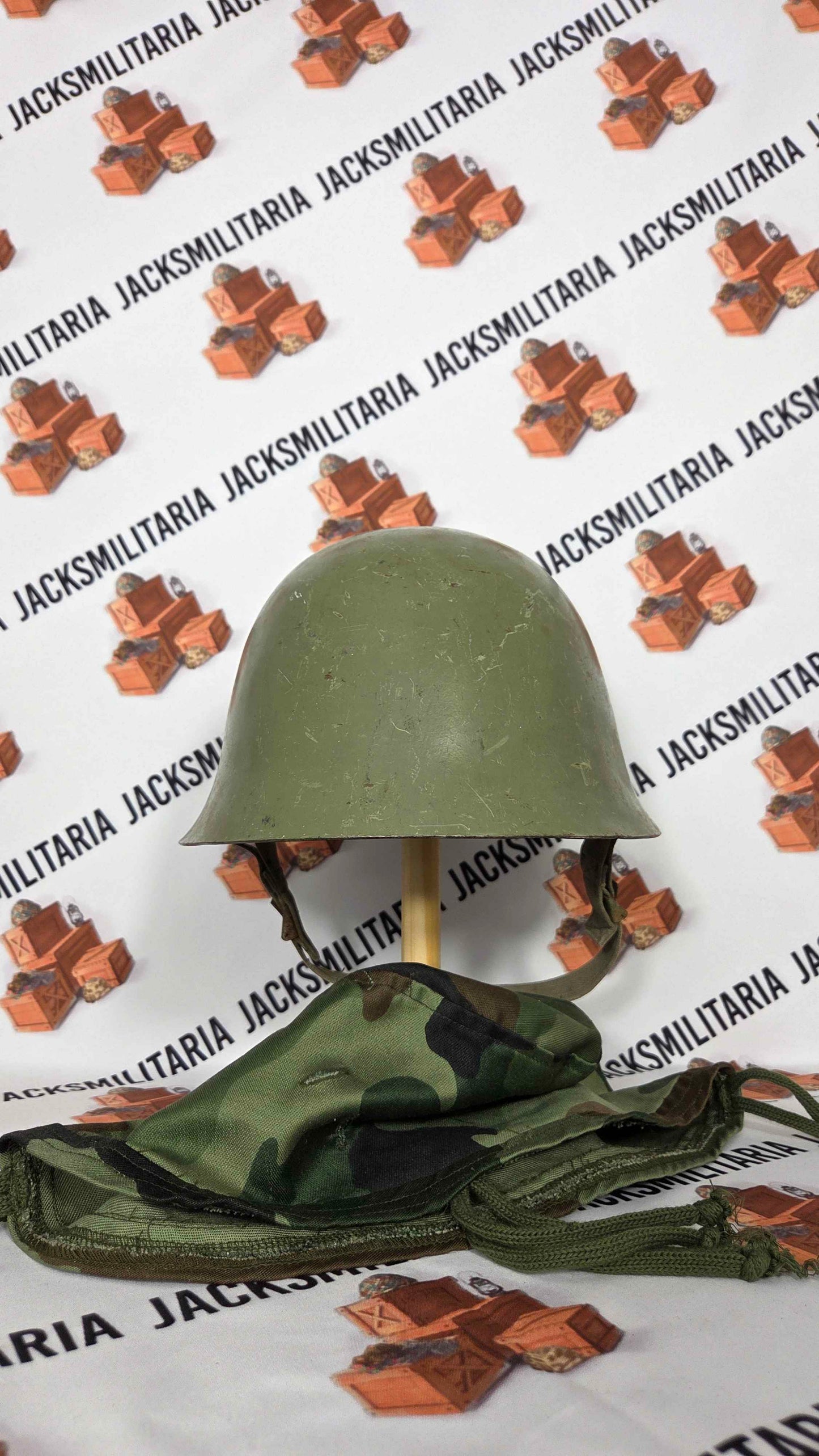 Yugoslavian Serbian Early M59 Helmet w/ Oak Leaf Helmet Cover